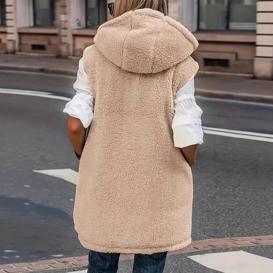 Elegante, doppelseitige Cardigan-Weste mit Kapuze